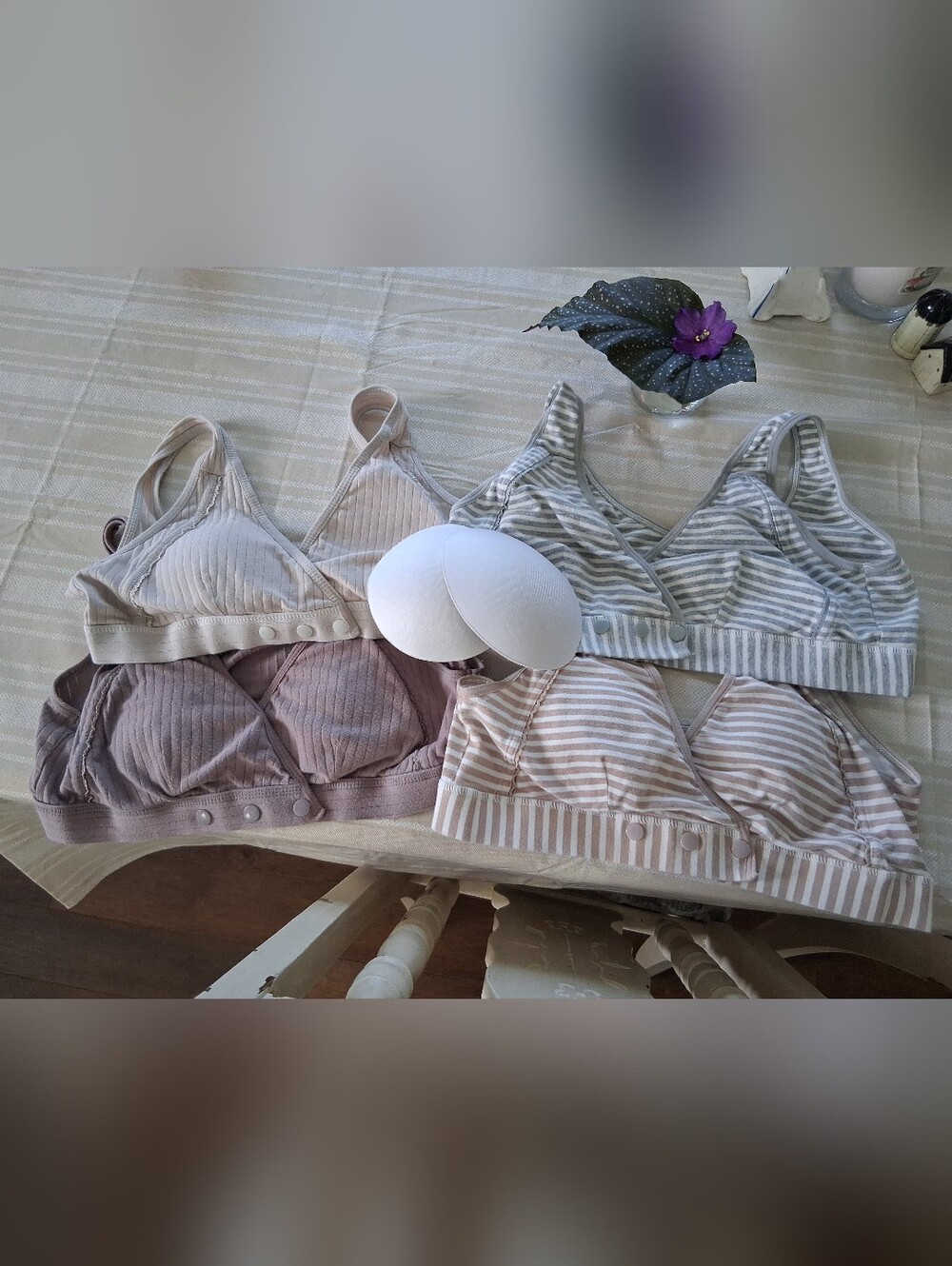 4 Pack Cotton Striped & Ribbed Nursing Bralette Pack